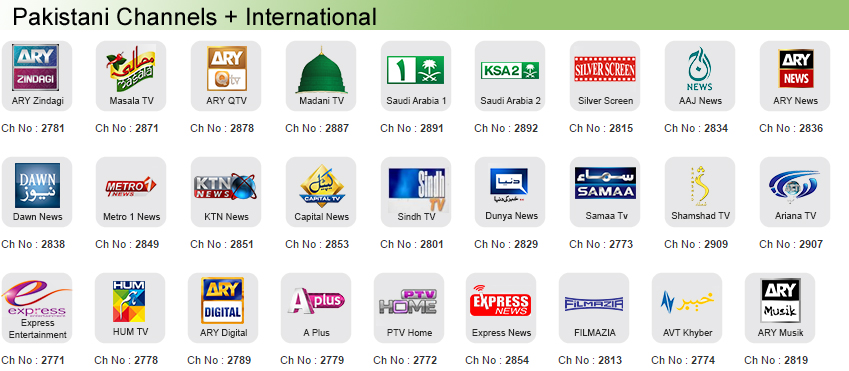 Search channels and you wil get pakistani channels , afghnai and... 